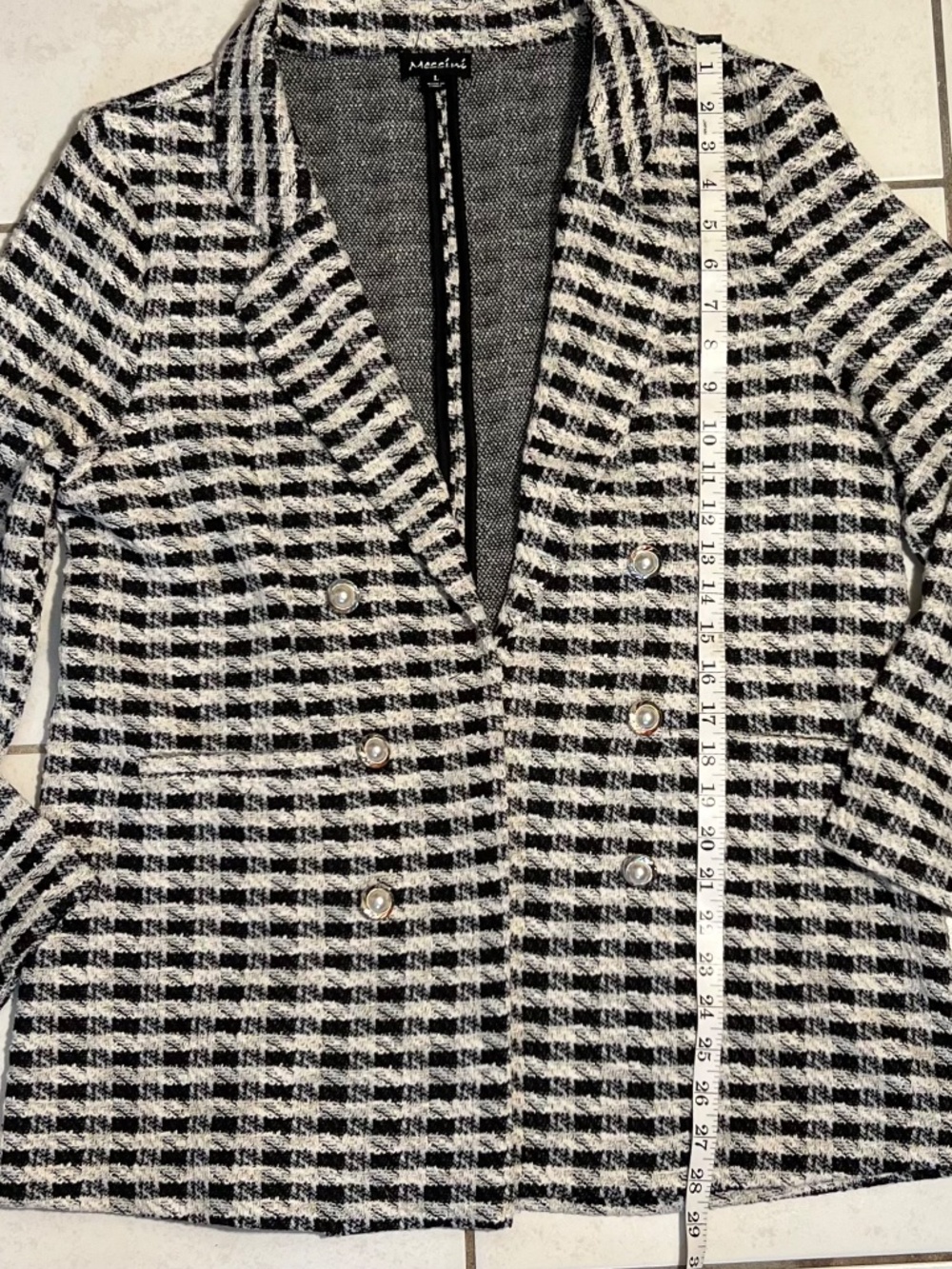 Messini Metallic Tweed Open Double Breasted Black/White Houndstooth Sz.L Jacket - Picture 10 of 15